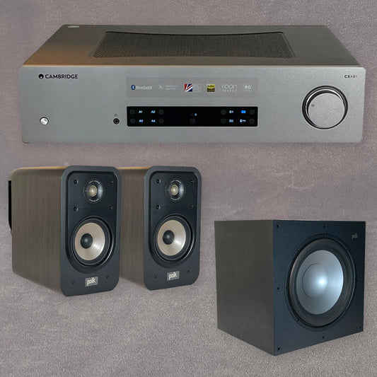 Cambridge Sound CXA81 Stereo Amplifier W/Polk ES20 Speakers + Monitor XT12 Subwoofer "SAVE $800"